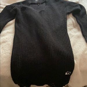 Black  long sleeve knitted dress w/rip design